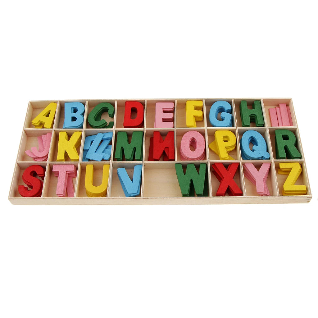 156-Piece Wooden Alphabet Letters with Storage Tray Box