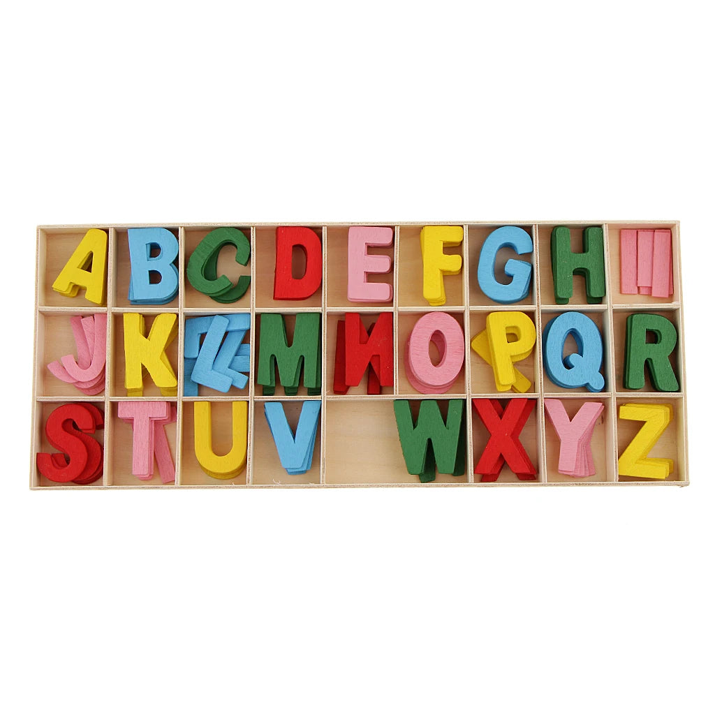 156-Piece Wooden Alphabet Letters with Storage Tray Box