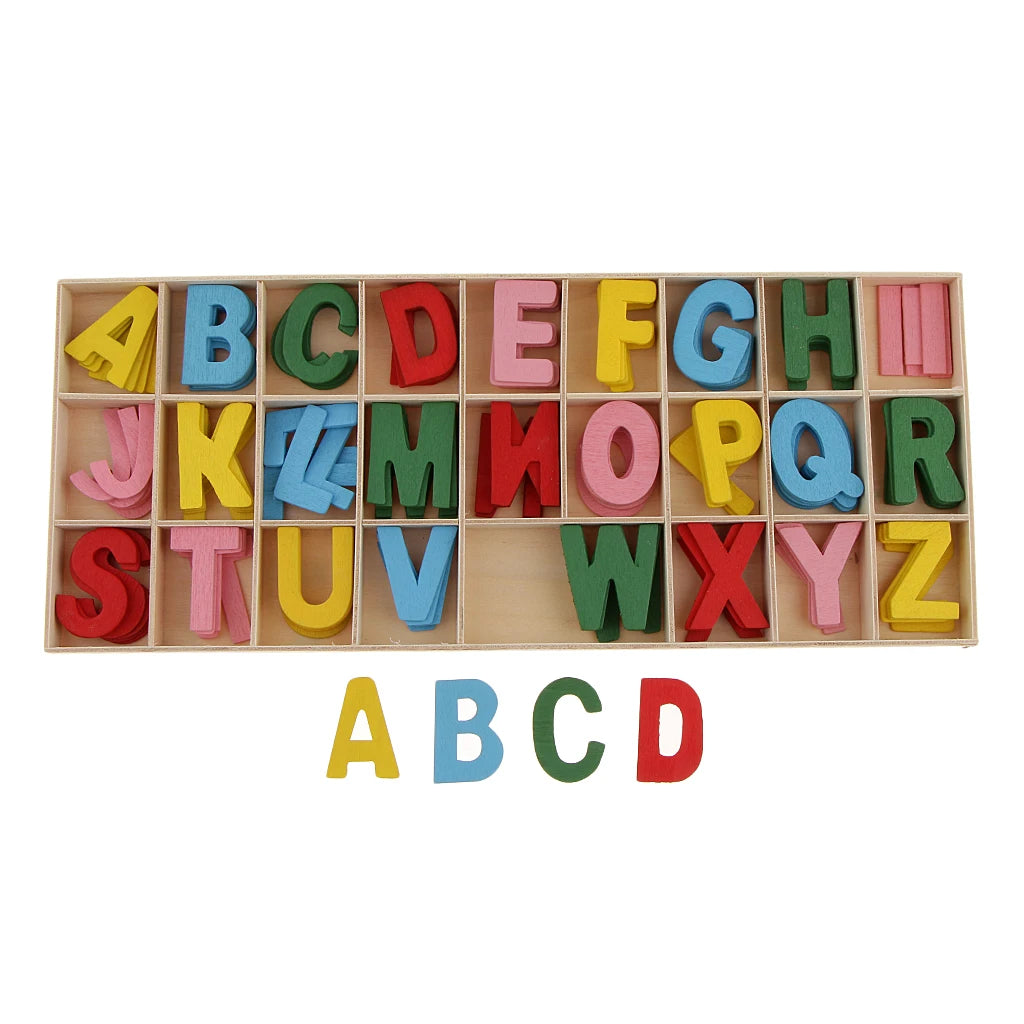 156-Piece Wooden Alphabet Letters with Storage Tray Box