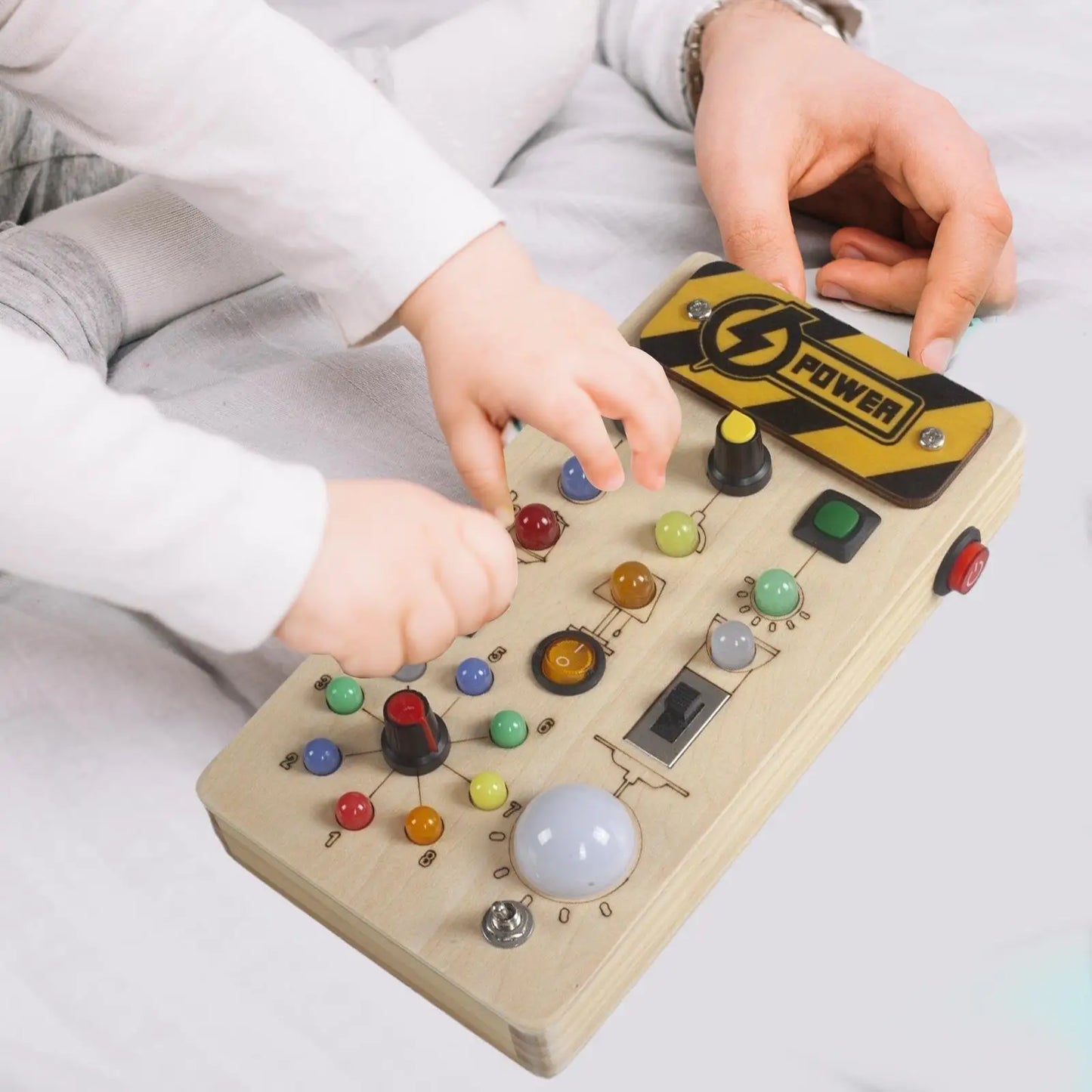 Wooden Busy Board with LED Light Educational