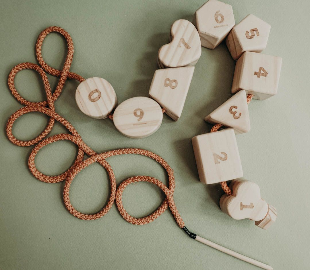 Wooden Lacing Toy with Numbers and Shapes