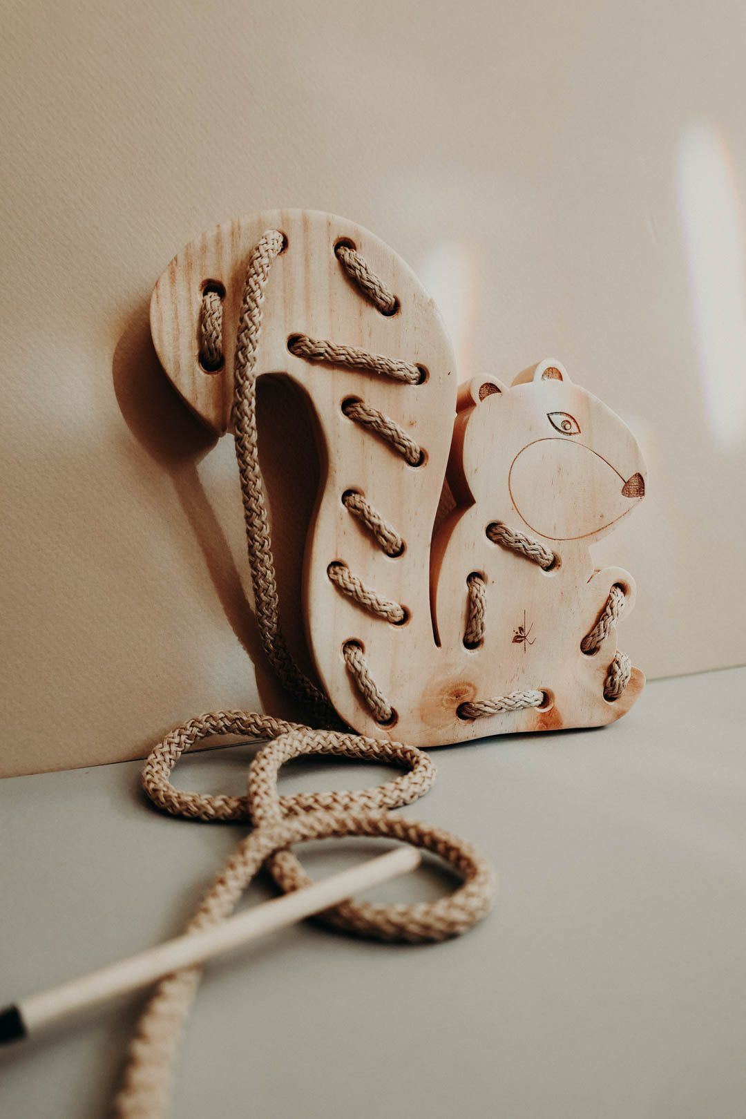 Wooden Squirrel Lacing Toy