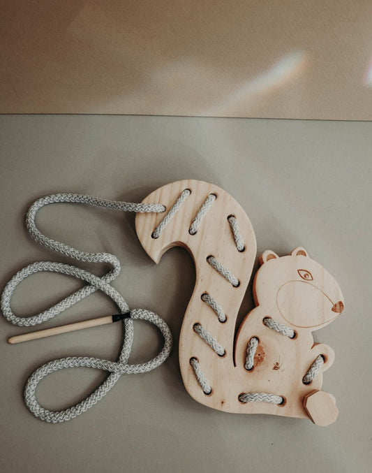 Wooden Squirrel Lacing Toy