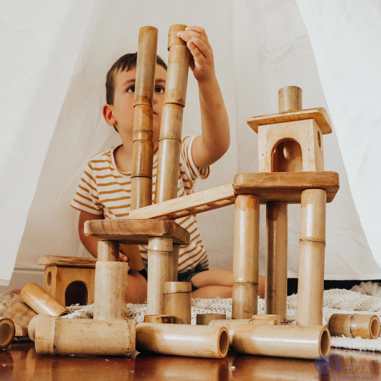 QToys Bamboo Building Set With Houses