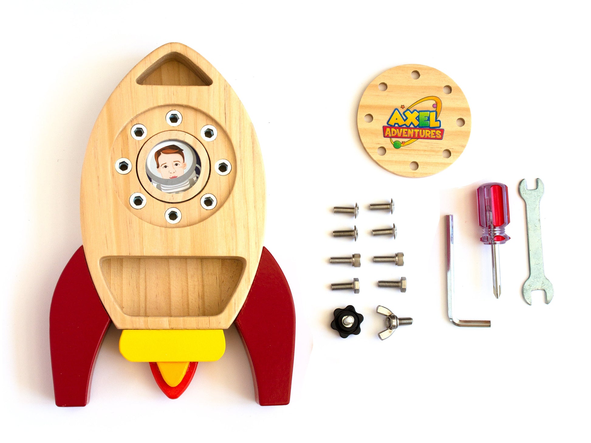 Montessori Screw Driver Board, Rocket Ship Toy, Space Ship Toy, Wooden Kids Toys Age 3, 4, 5, 6, Real Tools for Boys & Girls, Busy Board