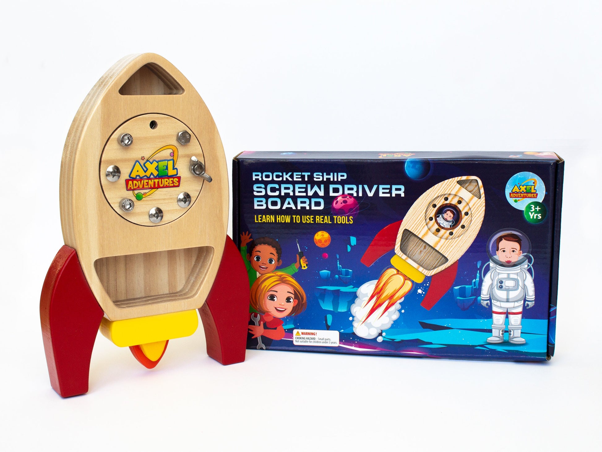 Montessori Screw Driver Board, Rocket Ship Toy, Space Ship Toy, Wooden Kids Toys Age 3, 4, 5, 6, Real Tools for Boys & Girls, Busy Board